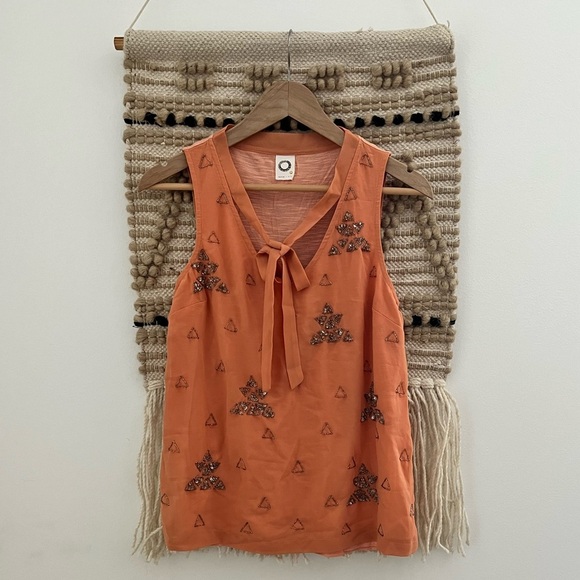 AKEMI + KIN Anthropologie Beaded V Neck Top Blouse - Picture 2 of 9